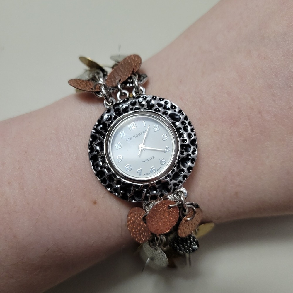 Kim Rogers Hammered Silver Copper Brass Women's Bracelet Wristwatch Toggle 8"